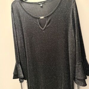 Olivia Blu Bell Sleeve Glitter Blouse with Ruffled Cutout